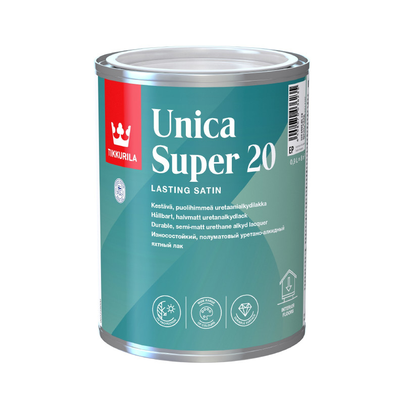 Уника Супер 20 ЕР (UNICA SUPER) алкидоуретановый лак универсальный п/мат. (0,9л) ТИККУРИЛА 